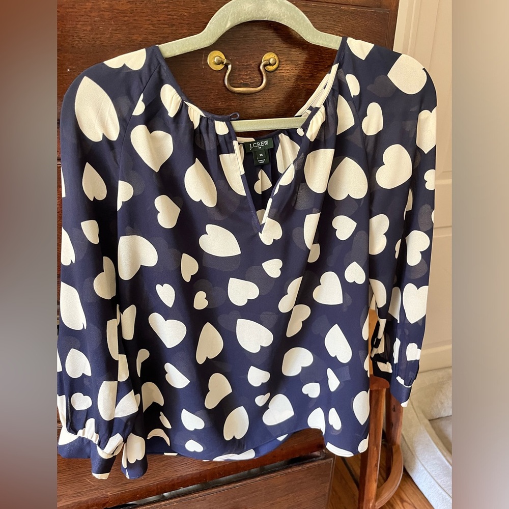 Long sleeve sheer blouse from J Crew with hearts